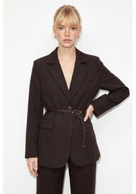 Resim Shade Kadın Astarlı Garni Kol Detaylı Kemerli Blazer Ceket 8146 60286139 - Acı Kahve Kahverengi 