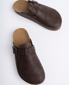 Resim ARYAN Yen Boston Unisex Tokalı Süet Sabo Terlik | Rahat Taban Ev ve Dış Mekan Terlik 