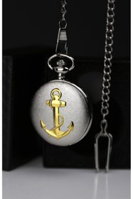 Resim imsaconcept Çapa Kabartmalı Gümüş Renk Köstekli Saat Kutulu 