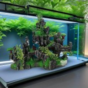 Resim Çift Taraflı Gerçekçi Akvaryum Dağı Dekoru - Su Bitkileriyle Birlikte, Tatlı ve Tuzlu Suda Dayanıklı Balık Tankı Süsü, Doğal Habitat Manzarası ve Balık Barınağı, Akvariyum Dekorasyonu 