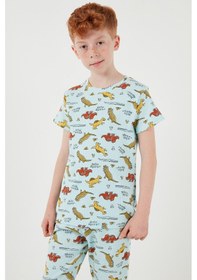 Resim Lela Desenli % 100 Pamuk Bisiklet Yaka Erkek Çocuk Pijama Takımı 6651001 Mint 