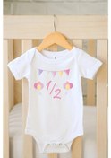 Resim Half Birthday Özel Tasarım Bebek Zıbın Pamuklu Çıtçıtlı Body Beyaz 