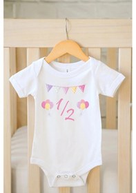 Resim Half Birthday Özel Tasarım Bebek Zıbın Pamuklu Çıtçıtlı Body Beyaz 