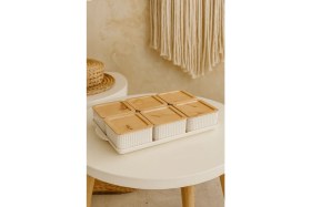 Resim Kitchen Life 7 Parça Kare Kahvaltılık Seti Bambu Görünümlü Kapaklarla 6 Parça Plastik 