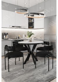 Resim Avvio Larissa Teddy Sandalye 90x90 Yuvarlak Yemek Masası Mutfak Masası 4 Kişilik Masa Sandalye Takımı Düz Beyaz 