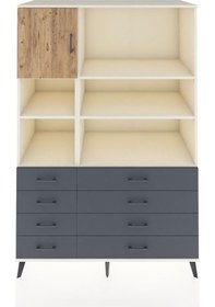 Resim Kronos Dolap 7 Raflı 8 Çekmeceli Tek Kapaklı 132x59x195 Aytaşı-çam/antrasit Atlas Çam/antrasıt 