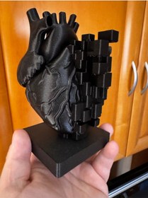Resim Piksel Kalp Heykeli Mat Siyah Anatomik Sanat Dekoratif Biblo 