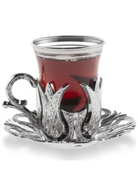 Resim Hanedan 6 Kişilik 18 Parça Gümüş Renk Çay Bardağı Sunum Seti Gümüş 