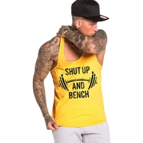 Resim Shut Up And Bench Fitness Gym Tank Top Sporcu Atleti Sarı 