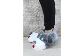 Resim Fort Sevimli Köpek Figürlü Peluş Panduf Hayvanlı Yumuşak Kadın Panduf 