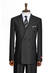 Resim İlayda Emir Luxury, İtalyan Kesim, Slim Fit, Kruvaze, Çizgili, Erkek Takım Elbise Antrasit - Gri 