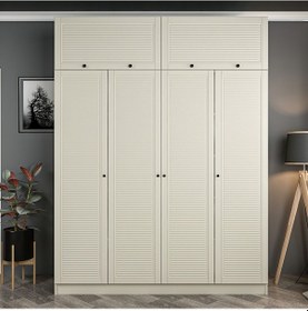 Resim Kale 4 Mebran Panjur Kapaklı 2 Çekmeceli Dolap Ve Yüklük Kumtaşı 255cm Kumtaşı 
