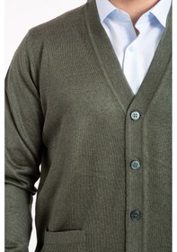 Resim Erkek Orta Yaş ve Üzeri İnce Yün Akrilik Triko Örgü Düğmeli Baba Hırka 5100-Haki Yeşili Haki 
