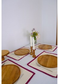 Resim Yakacihome 4'lü Terra Duck Keten Fisto Dantel Biyeli Otantik Supla Amerikan Servis 35x50 Cm Bordo - Krem 