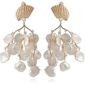 Resim Shell Petal Zirkon Taşlı Pearl Kadın Küpe 