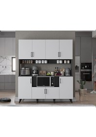 Resim Nora Kahve Köşesi Çok Amaçlı Dolap Kiler Mutfak Dolabı Füme Beyaz 