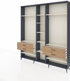 Resim Arges Dolap 11 Raflı 4 Çekmeceli 2 Askılı 220x30x243 Antrasit-aytaşı/çam Aytası/atlas Çam 