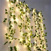 Resim 1 adet LED Dize Işıklı Yapay Sarmaşık, Yeşil Yapraklı Çelenk, Duvar, Parti, Düğün, Oda, Mutfak, İç Mekan Dekorasyonu için Uygun; Sevgililer Günü, Şükran Günü Atmosferi Dekorasyonu, Pil Kutusu ile Çalışır (Piller Dahil Değildir) 2 Metre 20 Işık / 5 Metre 50 Işık ile. 