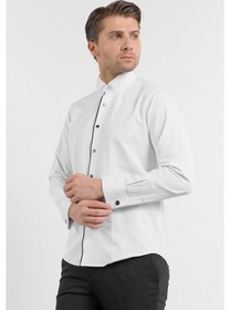 Resim İmza Beyaz Uzun Kol Ata Yaka Düz Pamuklu Slim Fit Gömlek 1004260215 