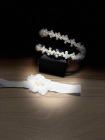 Resim Yeşil Atölye İncili kristal 2 li anne bebek tacı lohusa tacı 