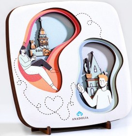 Resim Kız Kulesi ve Galata Kulesi Aşkı Ahşap Pano 