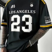 Resim Erkekler için Los Angeles #23 Basketbol Forması - Nefes Alabilen Hızlı Kuruyan Yuvarlak Yaka Tişört, Sokak Stili, %95 Polyester ve %5 Spandeks, Siyah Sarı Çizgili ve "Gerçek Kal" Baskılı, Günlük Spor Giyim, Şehir Moda Tişört | Pürüzsüz Kumaş, Basketbol Hediyeleri 