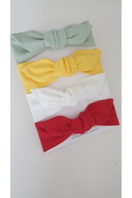 Resim swan butik Tavşan Kulak Kız Çocuk Bebek Bandana Toka Seti 4'lü Mint Sarı Persian Kırmızı, Benekli 
