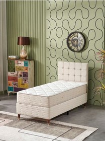 Resim Beehanem Bengü 90x190 Tek Kişilik Baza+Başlık 2 Li Set Babyface Krem 