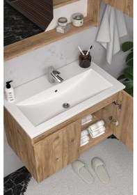 Resim Teta Home Napoli 65 Cm Mdf Banyo Dolabı Seti + Boy Dolabı Atlantik Çam Atlantik Çam 