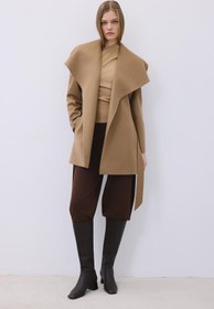 Resim Geniş Yakalı Kemerli Camel Kaşmir Kaban - CAMEL / 34 