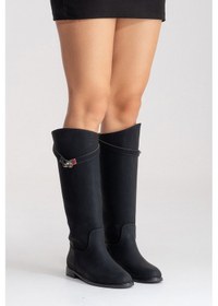 Resim Luvishoes Yoko Siyah Nubuk Kemerli Kadın Binici Çizme Siyah 