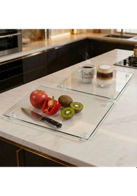 Resim 2'li Temperli Cam Kesme Tahtası 20x30 & 25x35 Cm Hijyenik Mutfak Doğrama Camı Kesme Tablasıı Bella Vetro Şeffaf 