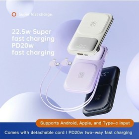 Resim Dancemonkey W1 Taşınabilir Şarj Cihazı 10000mah Süper Hızlı Şarj Manyetik Kablosuz Cyke Bankası Mor 