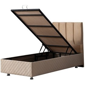 Resim Setaymobilya Baza, Tetra Bej Tek Kişilik Baza + Başlık, Mdf, Setay 