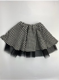 Resim Kazayağı Desenli Siyah-Beyaz Tütülü Bebek Çocuk Etek, Tasarım Siyah - Beyaz 