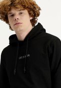 Resim Siyah Kapüşonlu Nakışlı Pamuklu Sweatshirt Kigili