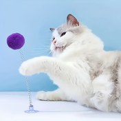 Resim Emiş Kupası Tabanlı Peluş Mor Kedi Bahar Topu Oyuncak - Tüm Irklar İçin 5.9 İnç Etkileşimli Tavşan, Kapalı Oyun ve Egzersiz için Yumuşak ve Dayanıklı, Kedi Oyuncak 