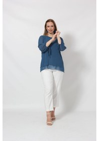 Resim Moda Berray 3243-1 İndigo Kol Ucu Bağlama Detaylı Bluz 001 