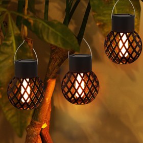 Resim Güneş Enerjili Alevli Fener Lamba, Polikarbonat, 1/5 Adet Seti, 200mAh Nikel Pil ile Güneş Enerjili, Açık Bahçe Veranda Tatil Dekoru, Tüy Yok, Balkon, Bahçe ve Şenlik Atmosferi Dekorasyonu için 