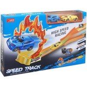 Resim Parkurlu Yarış Seti 2 Arabalı Renkli 