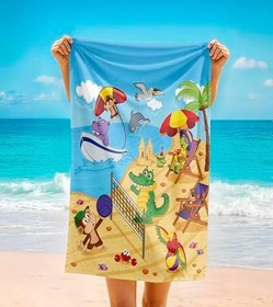 Resim Jungle Animals Desenli Plaj Havlusu Çocuk Plaj Deniz Havlusu 