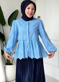 Resim Tesettür Diyarı Lola Fisto Kumaş Astarlı Tesettür Gömlek- Mavi 
