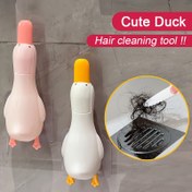Resim 1 adet, Karikatür Ördek Şeklinde Saç Tutucu, Mutfak ve Banyo için Yeniden Kullanılabilir Plastik Lavabo Süzgeci, Klips ve Yapıştırıcı Parçalar ile Elektriksiz Saç Temizleme Aracı, Patio ve Tuvalet Kullanımı için İdeal 