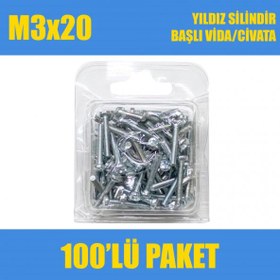 Resim M3X20 Yıldız Silindir Başlı (YSB) Vida/Civata 100 Adet 