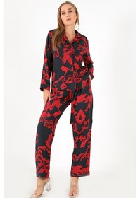 Resim Doremi Red Flowers Uzun Kollu Kadın Pijama Takım Lacivert-s-m lacivert 
