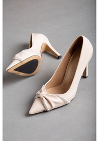 Resim Dilimler Ayakkabı Rugan İnce Topuk Taşlı Ten Kadın Stiletto-2037-TEN 