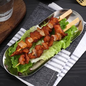 Resim Çok Yönlü Paslanmaz Çelik Oval Servis Tabağı - Cilalı Yüzey, Atıştırmalıklar & Tatlılar için Yığılabilir, Ev ve Restoran Kullanımı için Mükemmel 
