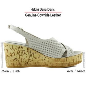Resim Erkan Saçmacı Serie Vizon Hakiki Dana Derisi Delik Detaylı Mantar Taban Görünümlü Dolgu Topuklu Slingback Sandalet 