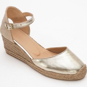 Resim Luvi Shoes Aldea Altın Hakiki Deri Kadın Dolgu Topuk Sandalet Altın 