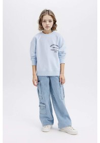 Resim DeFacto Kız Çocuk Relax Fit Bisiklet Yaka Baskılı Sweatshirt D8546A825SPBE745 Mavi 